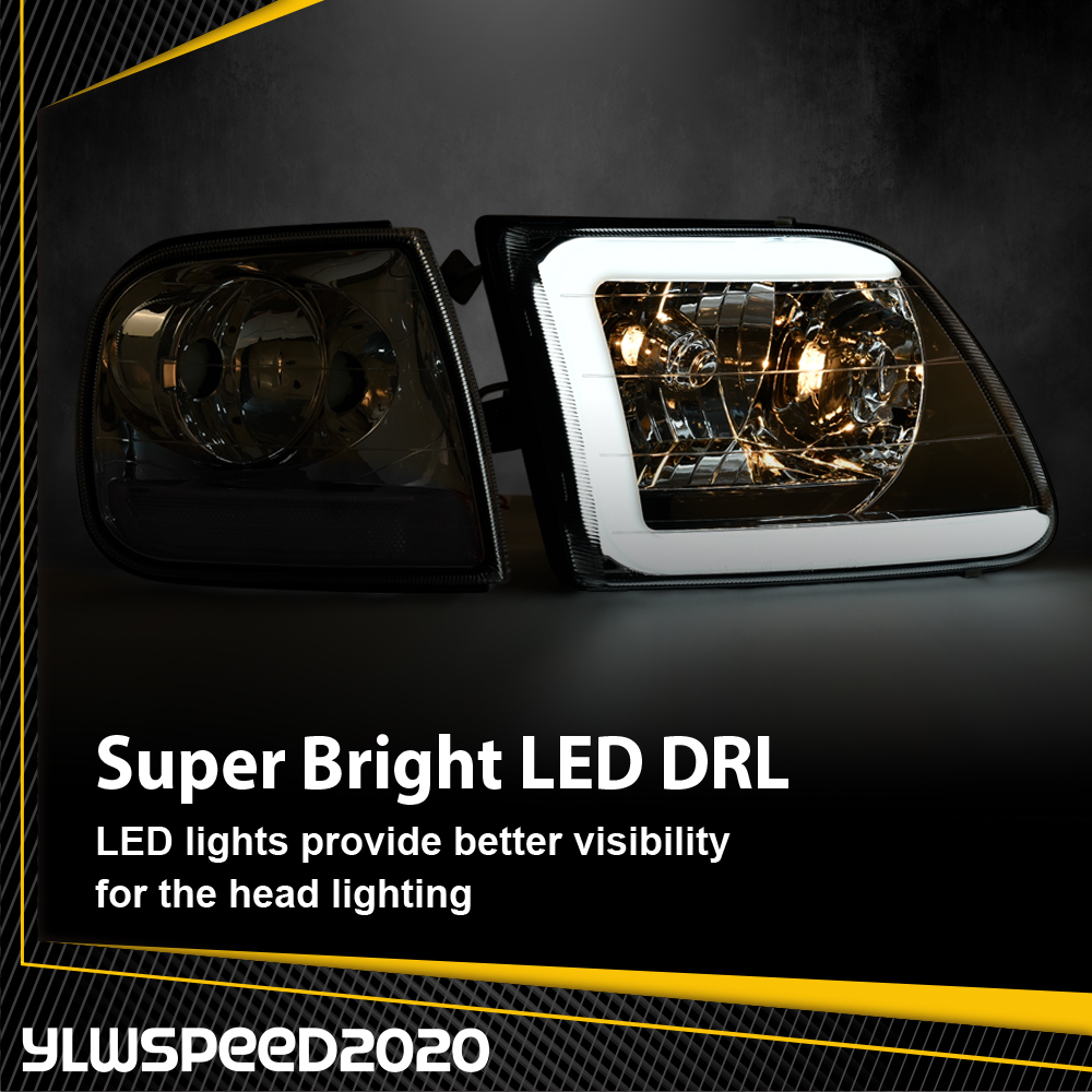 Pair Euro Headlights For Ford F-150 (97-03), F-250 (97-99), Expedition (97-02) - Chrome Housing, Halogen