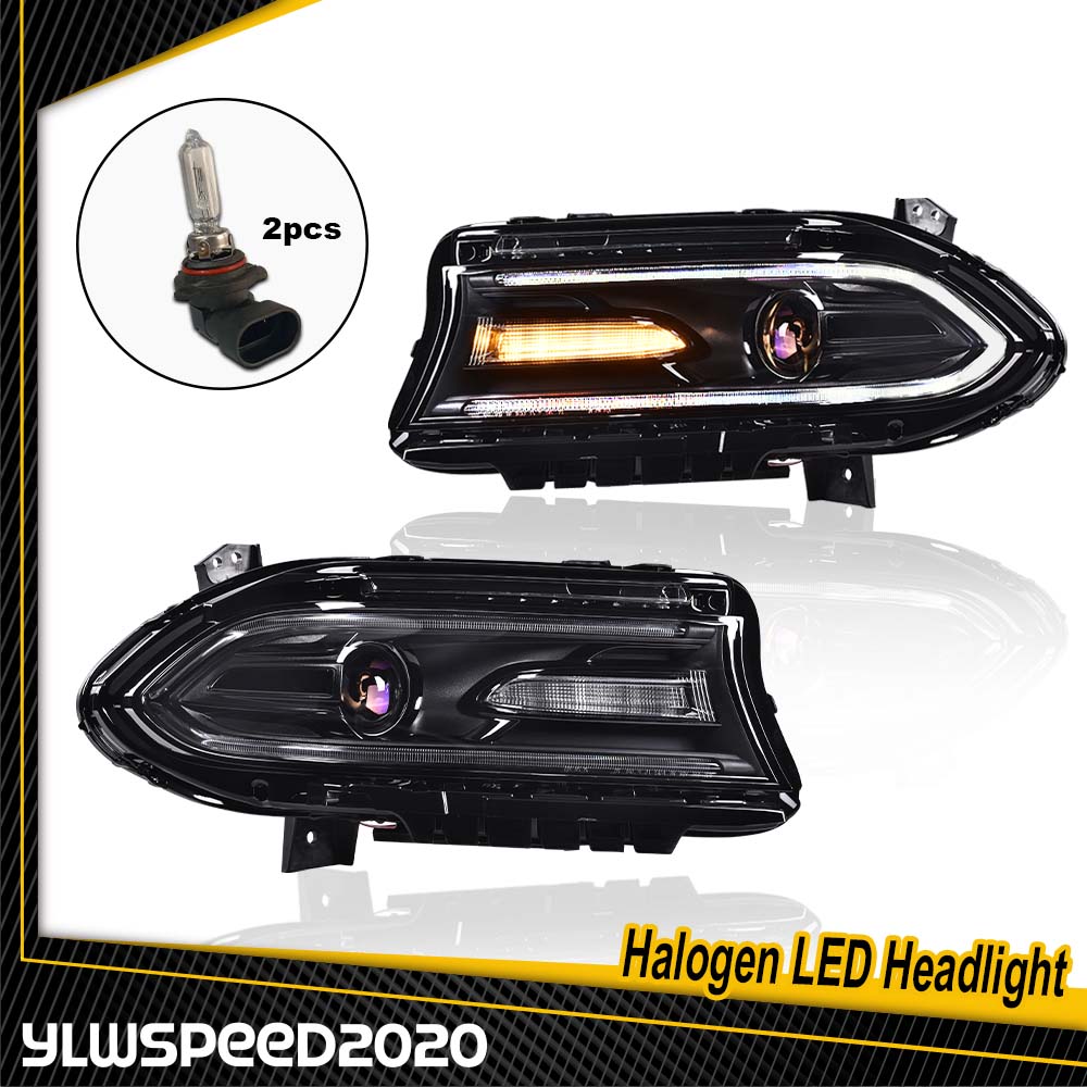 thumbnail image 2 of For 2015-2023 Dodge Charger Halogen Projector Headlights With LED DRL - Left & Right Set 2 of 9