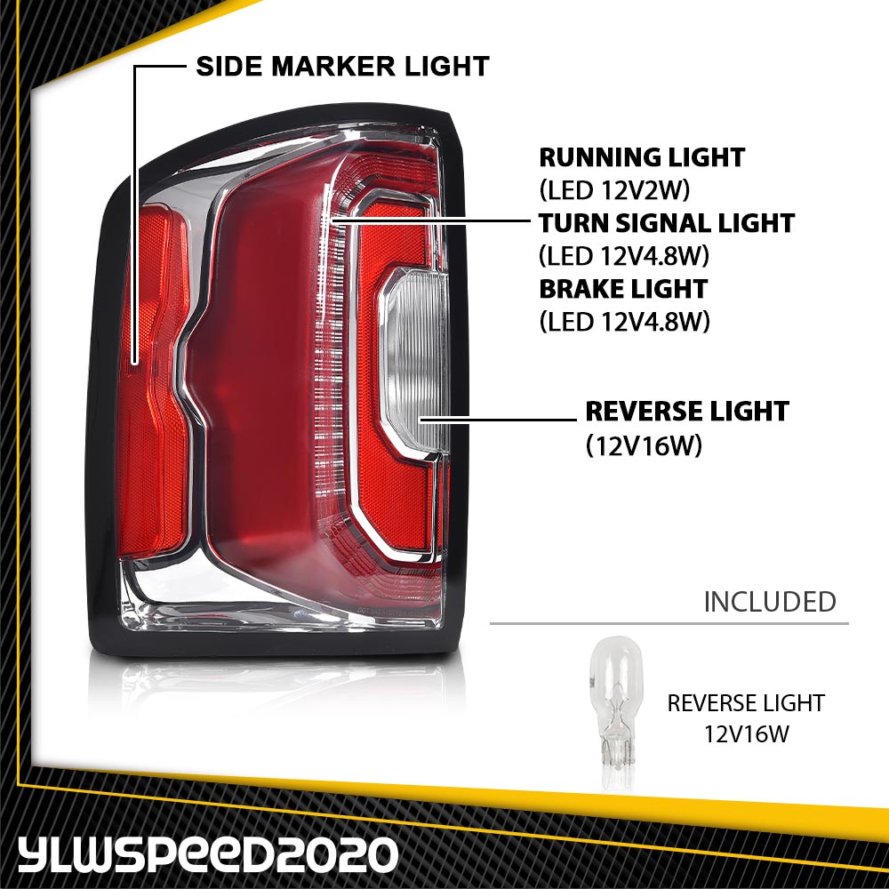Left Side Tail Light Fit For 2016-2018 GMC Sierra Denali Rear
